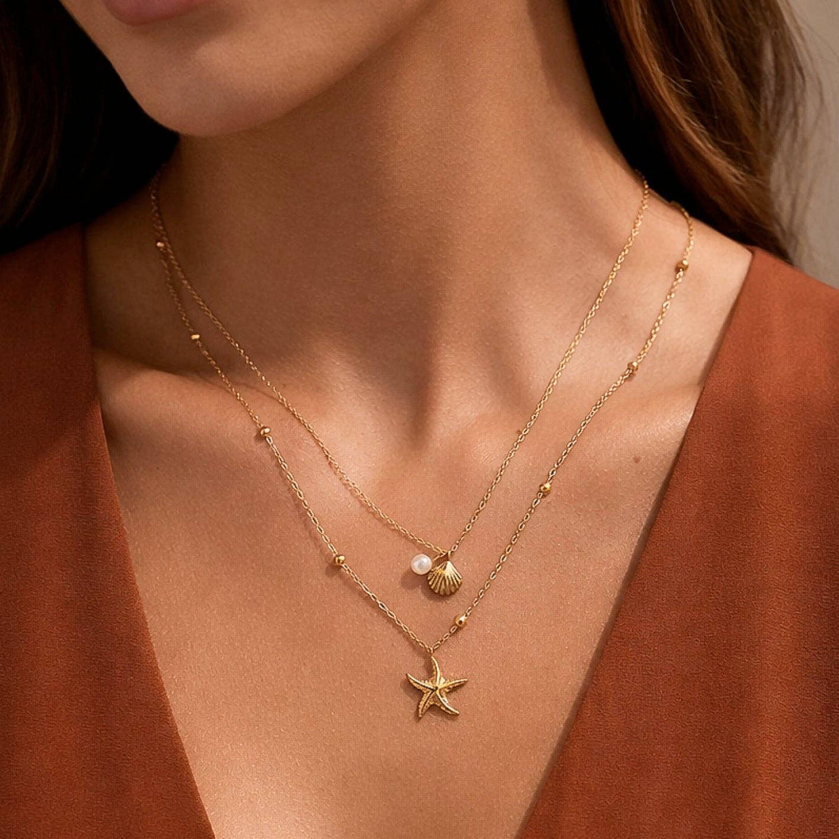 18K Gold Plated Waterproof Stainless Steel Chain Necklace - 7810