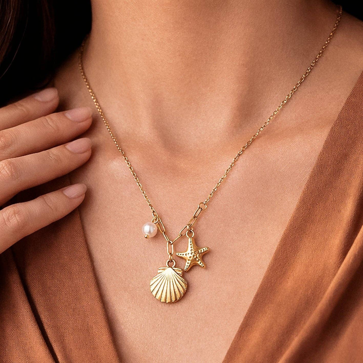 18K Gold Plated Waterproof Stainless Steel Chain Necklace - 7808