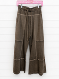 Mocha French Terry Washed Wide Leg Pants
