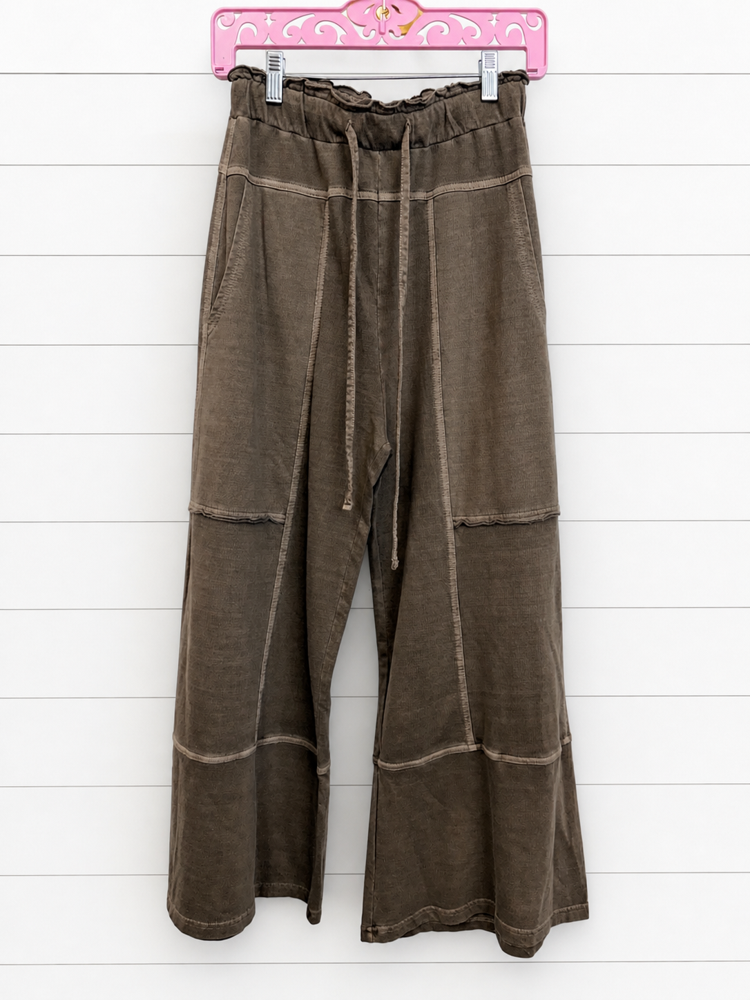 Mocha French Terry Washed Wide Leg Pants