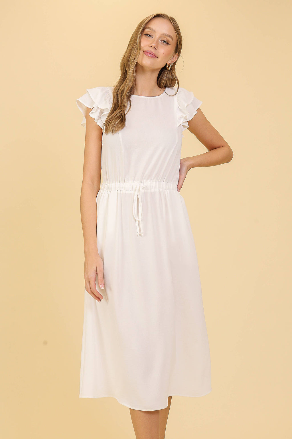 Cap Ruffle Tiered Sleeve Airflow Midi Dress