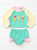 Color Block Ice Cream Embroidery 2pc Swimsuit