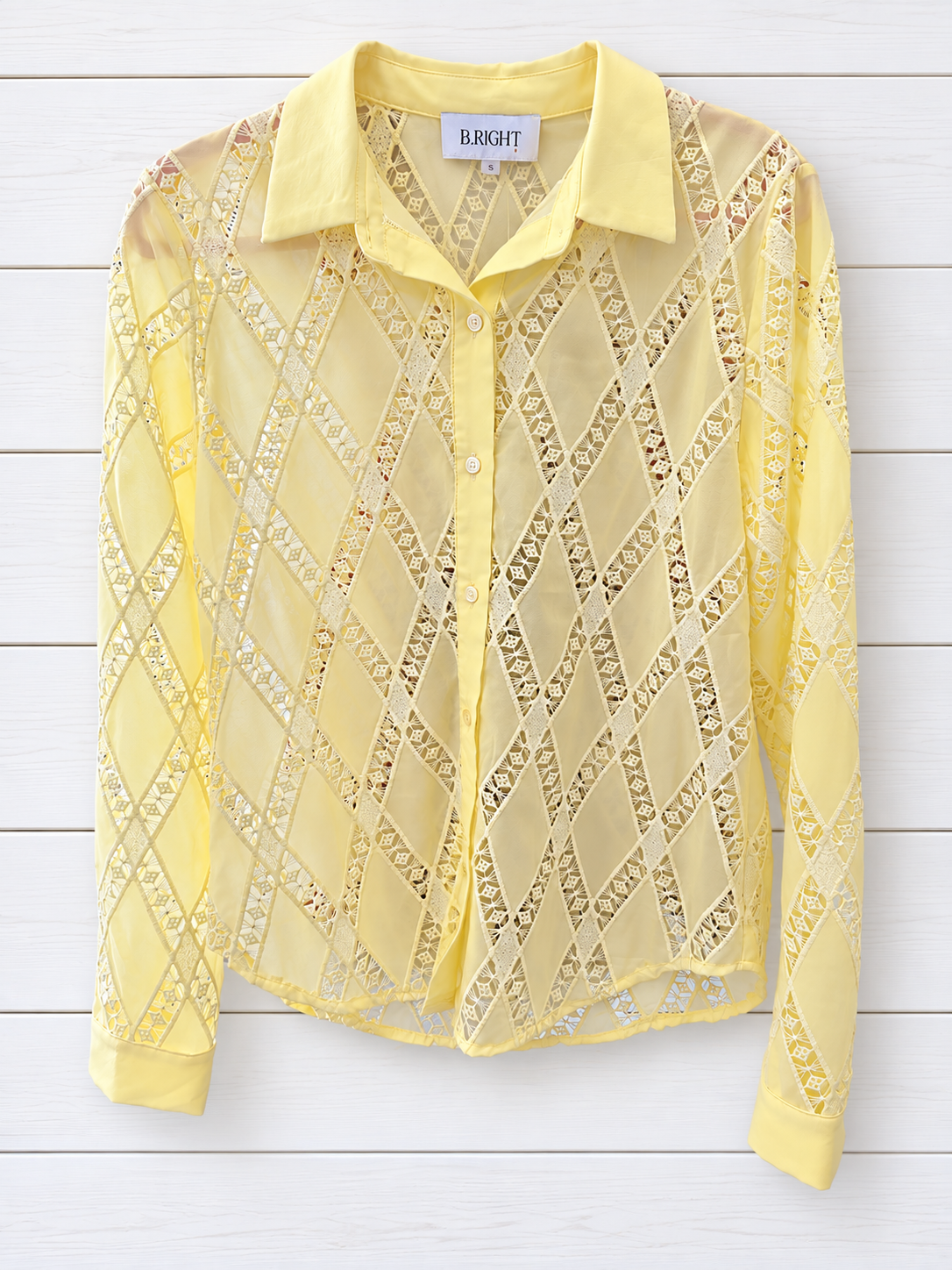 Lemon Lace Button-Up Blouse