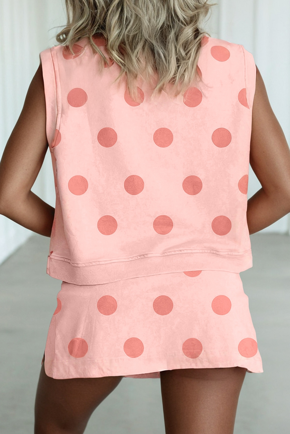 LAS Ribbed Trim Polka Dot Tank Split Mini Skort Set(S-4X): Blue / Missy / S