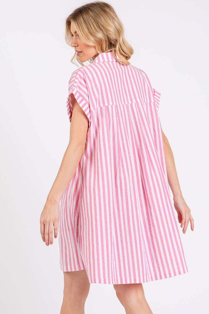 COTTON STRIPED BUTTON DOWN TUNIC DRESS