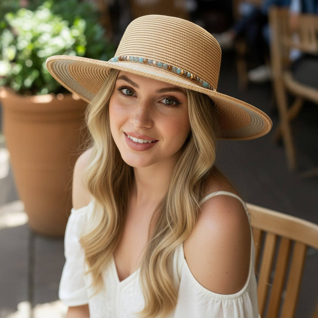 Beaded Band Summer Straw Sun Hat