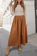 Striped Print Ribbed Knit High Waist Maxi Dress FW26 | S-XL