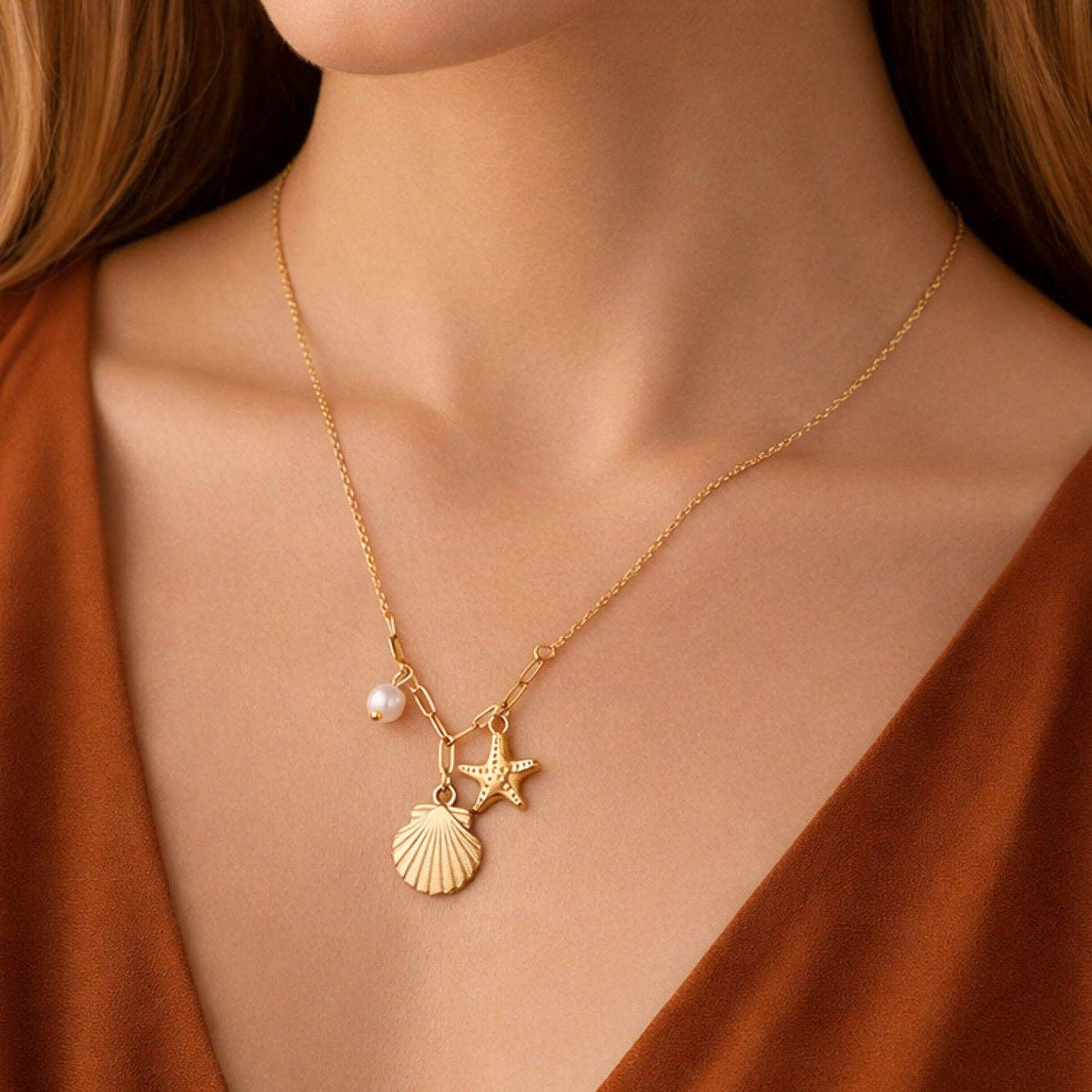 18K Gold Plated Waterproof Stainless Steel Chain Necklace - 7808