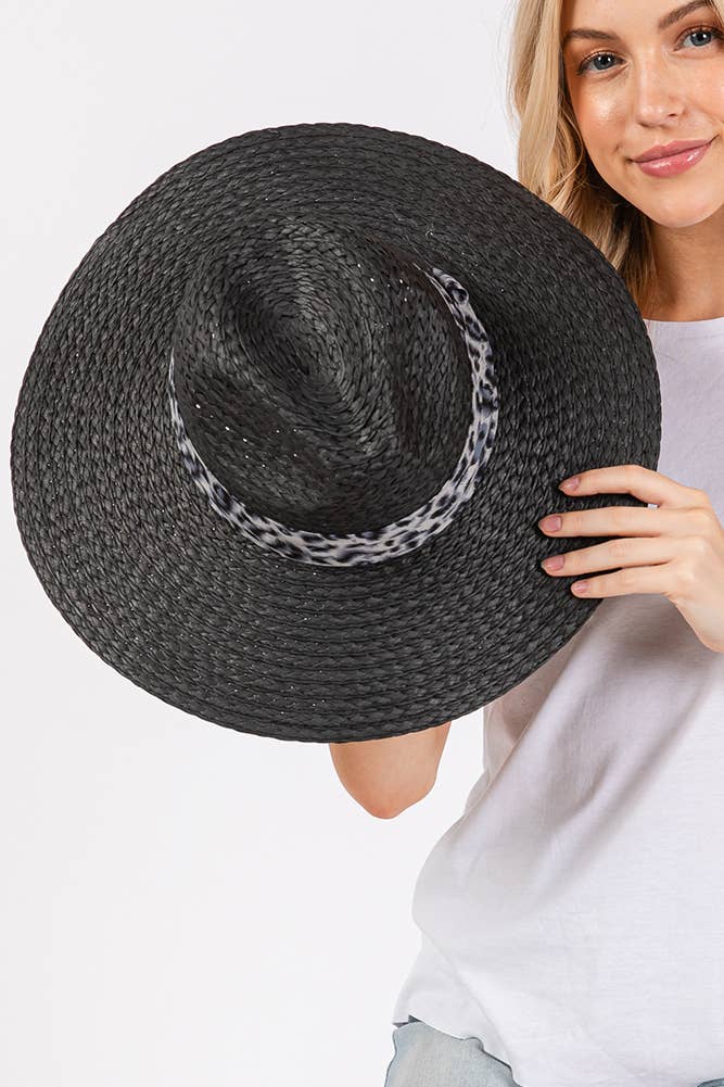 Leopard Trim Band Summer Straw Sun Hat