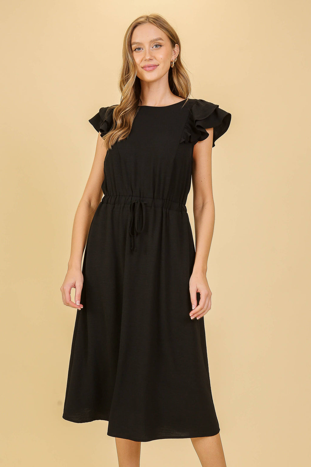 Cap Ruffle Tiered Sleeve Airflow Midi Dress