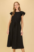 Cap Ruffle Tiered Sleeve Airflow Midi Dress