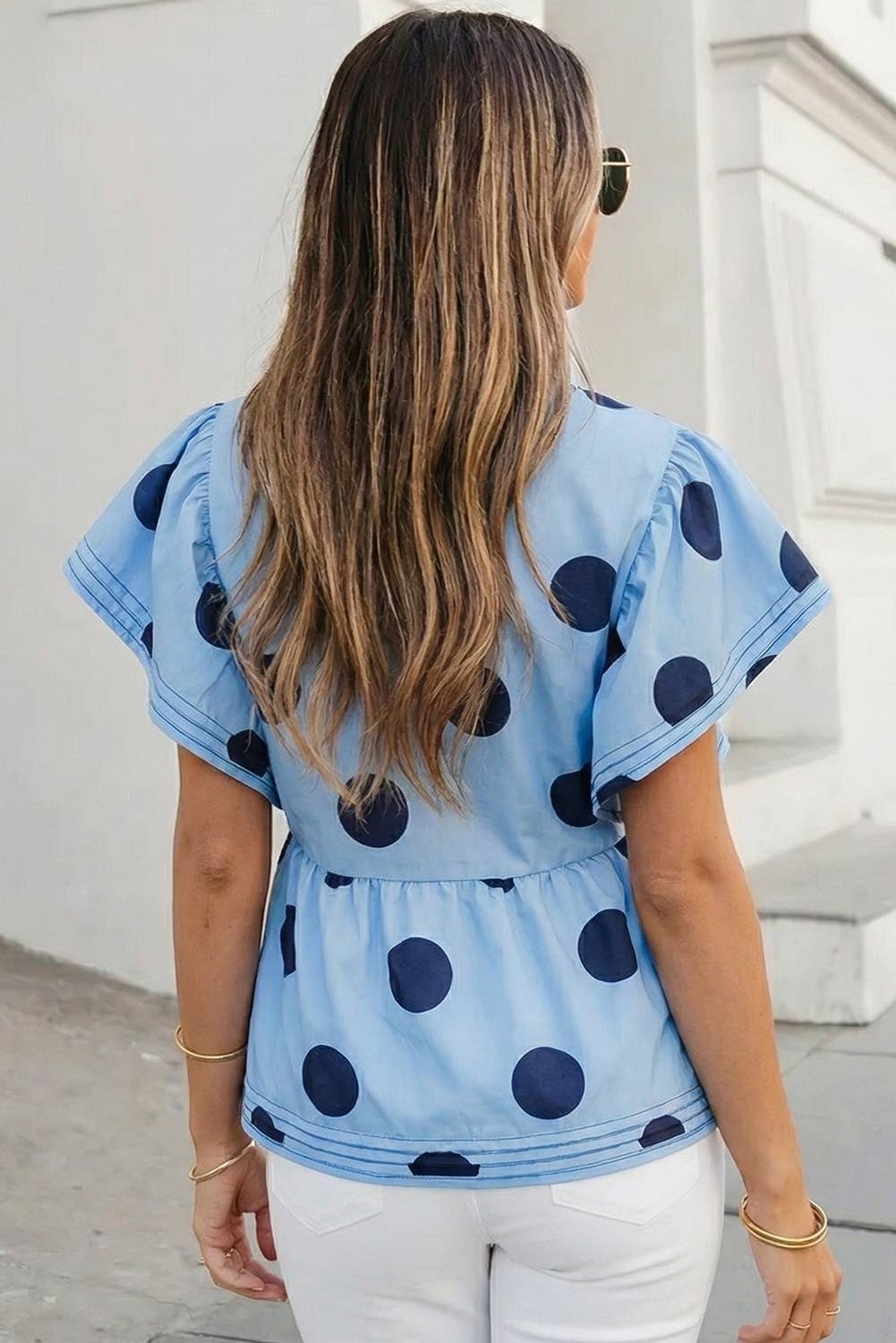 Polka Dot Print Ruffled Buttoned Summer Blouse | S-XL: As shown / Missy / L