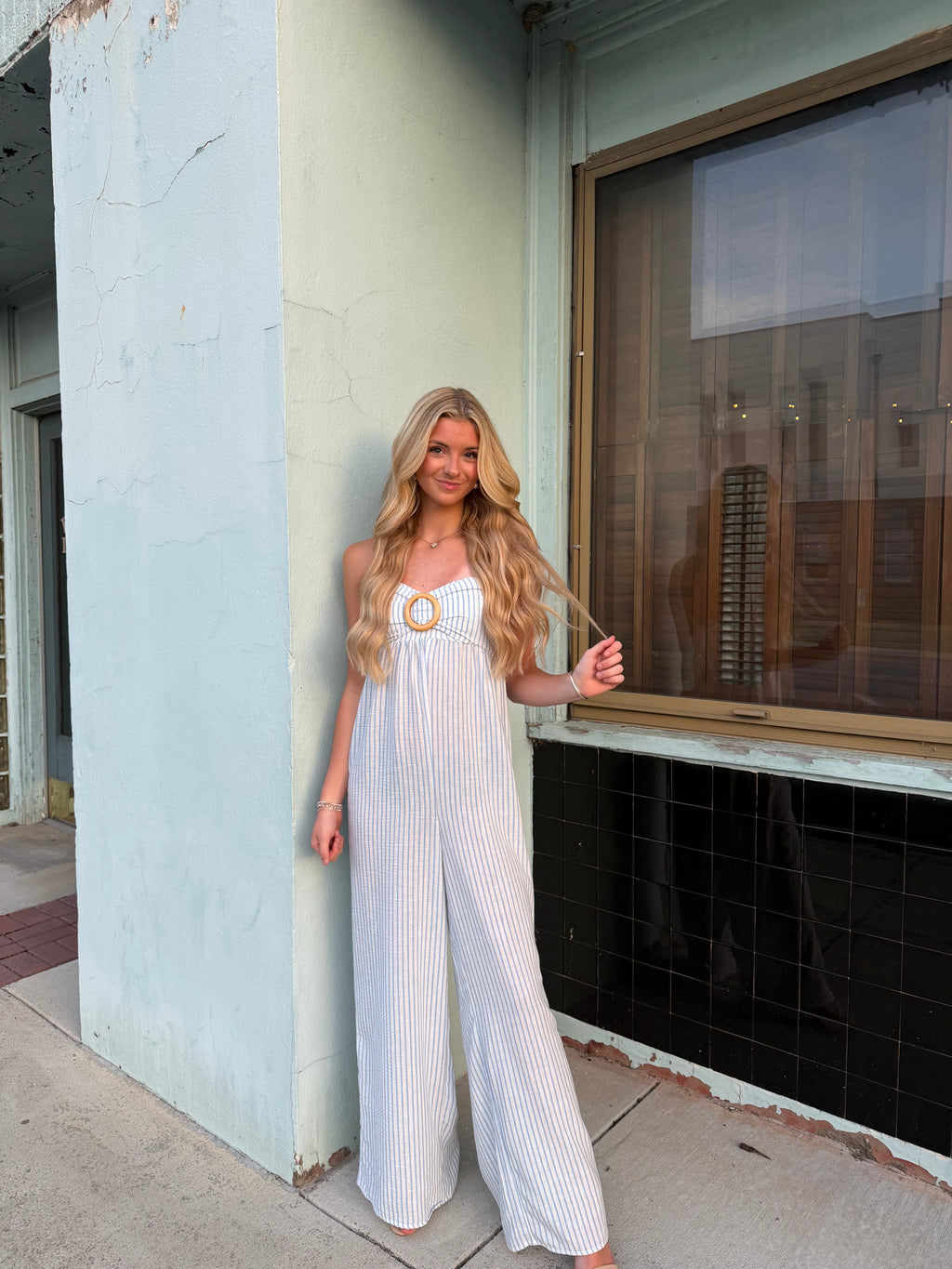 Seaside Stripe Strapless Wide-Leg Jumpsuit