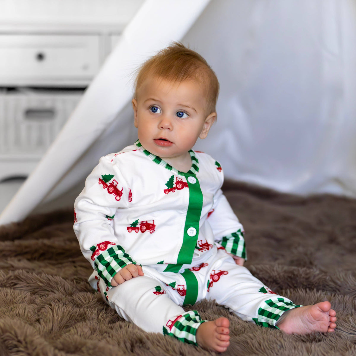 Christmas 2025 Pajamas - Baby Buttflap - Christmas Tractors