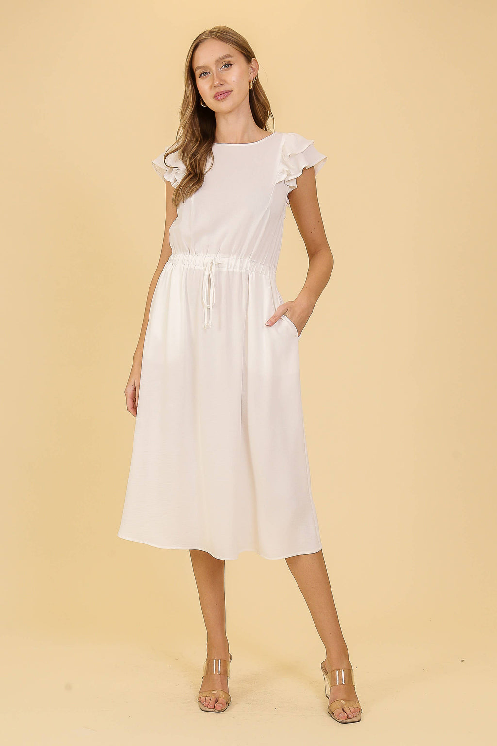 Cap Ruffle Tiered Sleeve Airflow Midi Dress