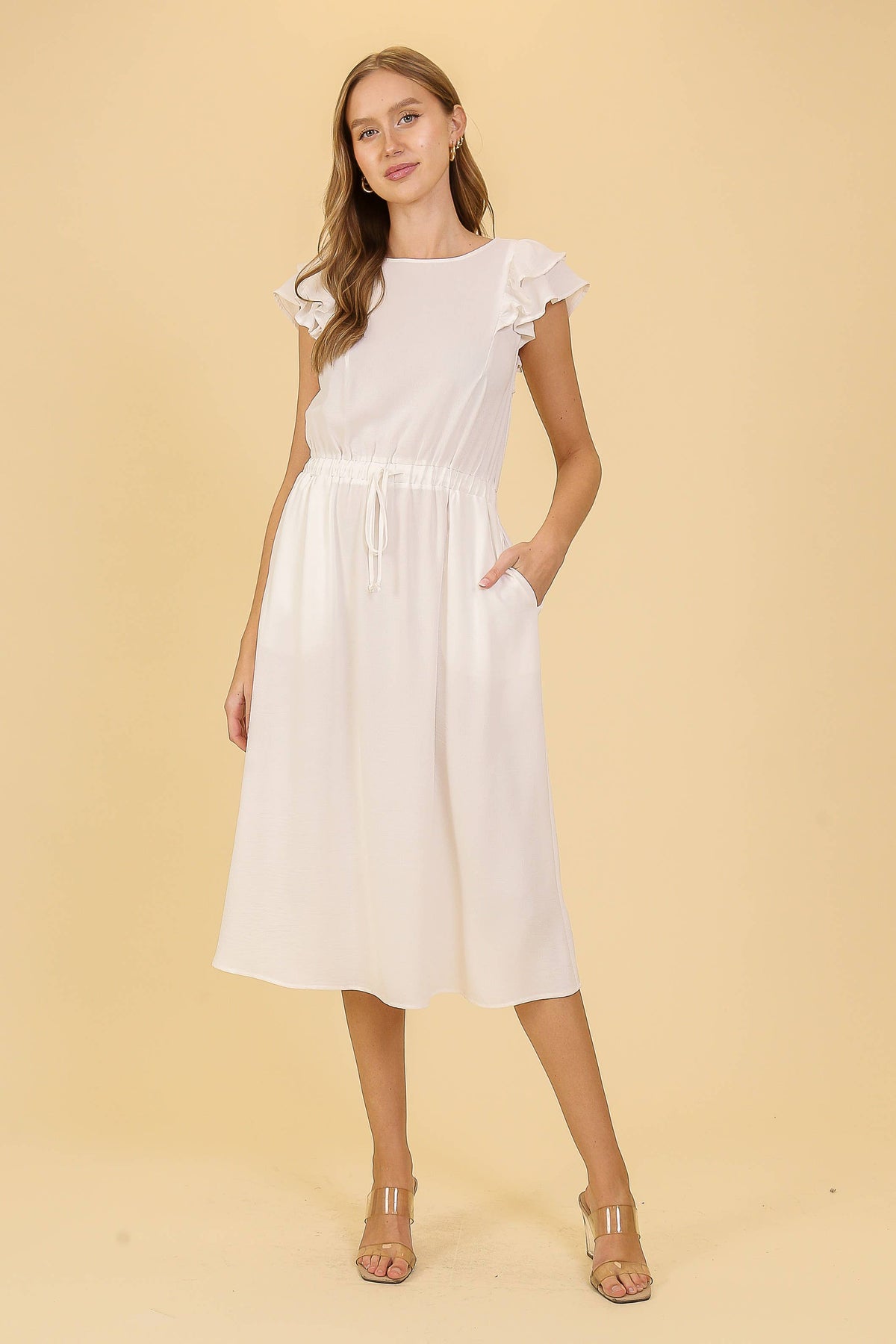 Cap Ruffle Tiered Sleeve Airflow Midi Dress