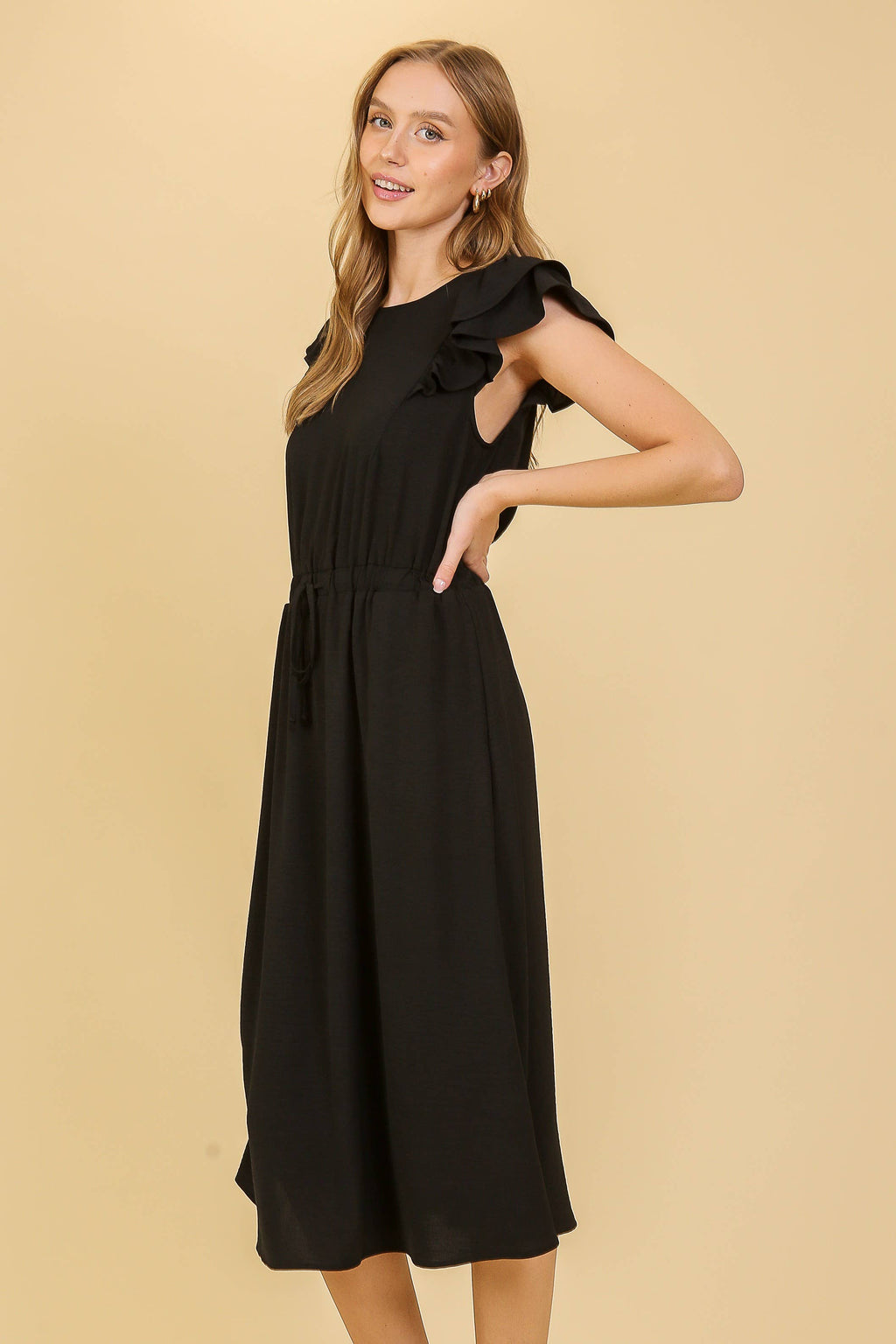 Cap Ruffle Tiered Sleeve Airflow Midi Dress
