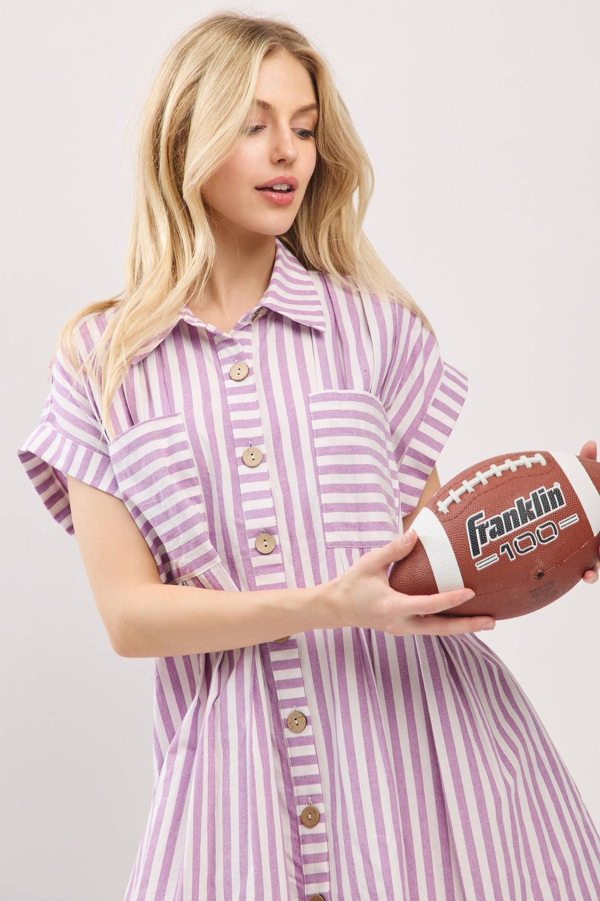 COTTON STRIPED BUTTON DOWN TUNIC DRESS