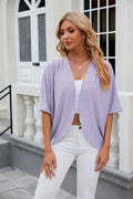 Short Sleeve Cardigan Lightweight Open Front Knit Sweaters: Purple / 65%Rayon 30%Polyester 5%Spandex / 2XL