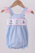 Blue Sailboat Embroidery Jacquard Ruffle Bubble