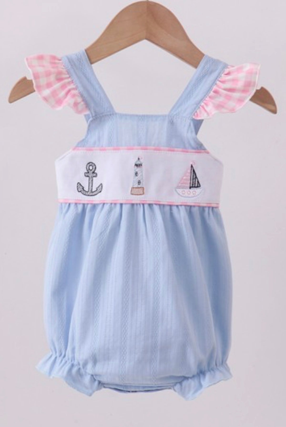 Blue Sailboat Embroidery Jacquard Ruffle Bubble