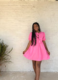 Rose Striped Print Bow Detail Short Puff Sleeve Mini Dress
