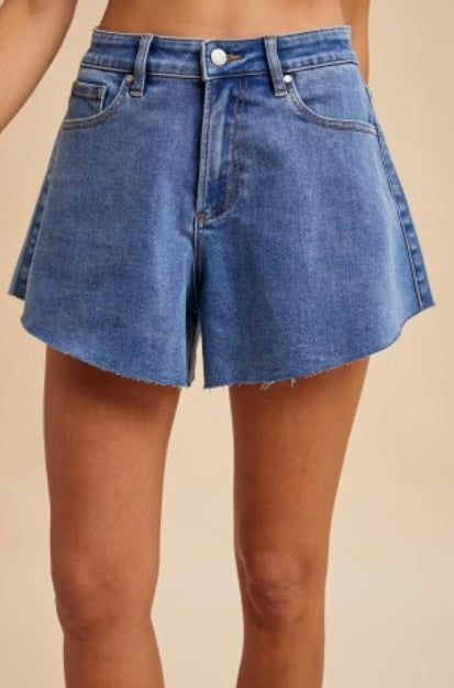Stretch Flutter Wide Leg Denim Shorts White