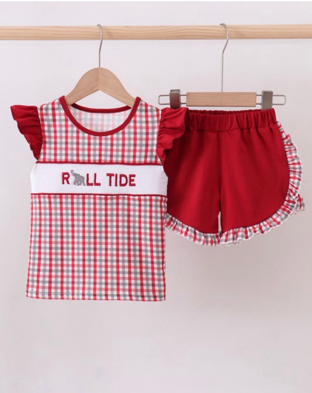 Alabama Roll Tide Smocked Ruffle Plaid Shorts Set