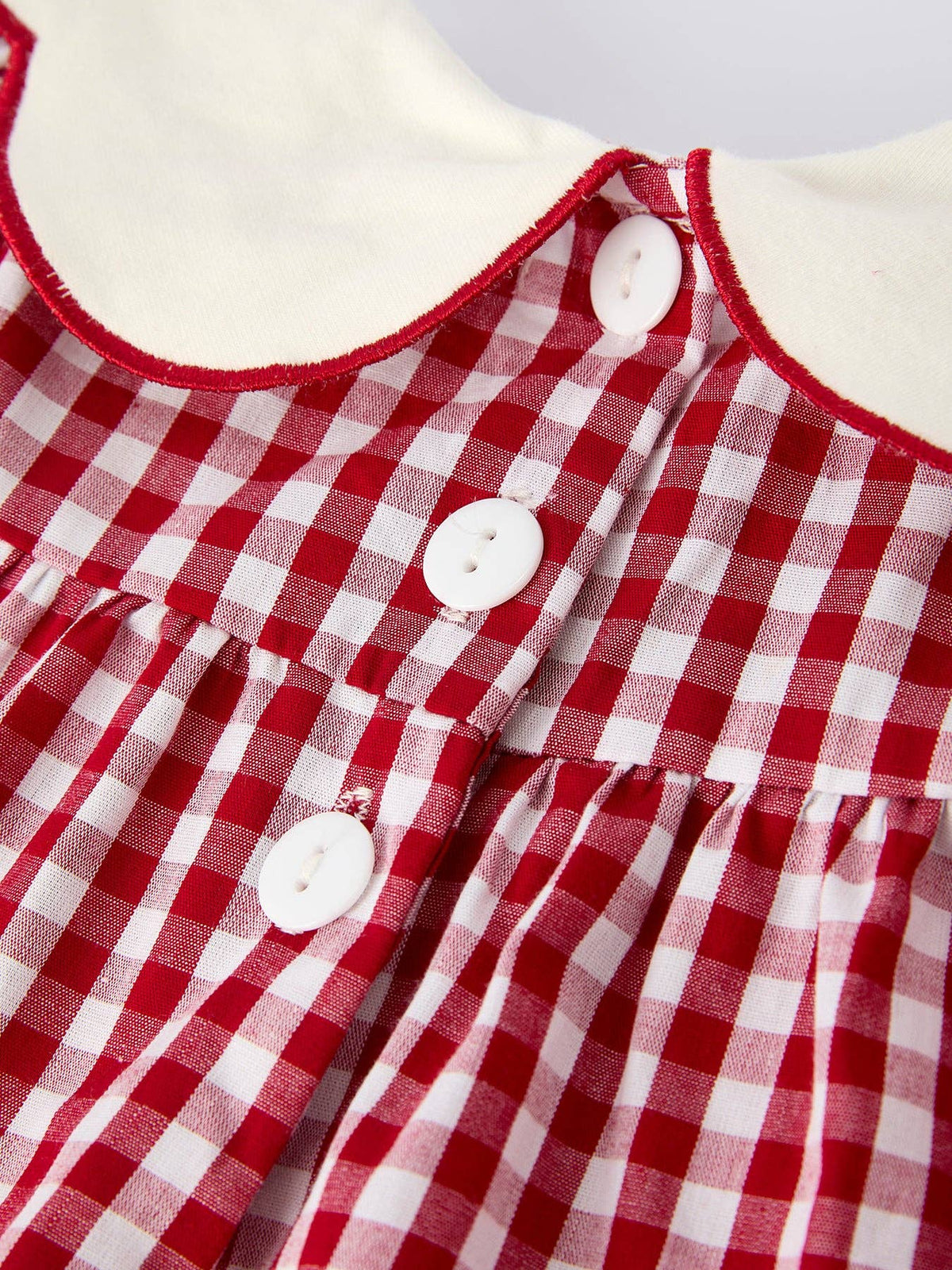 Christmas Tree Embroidery Red Gingham Long Sleeve Baby Girl Bloomers Set