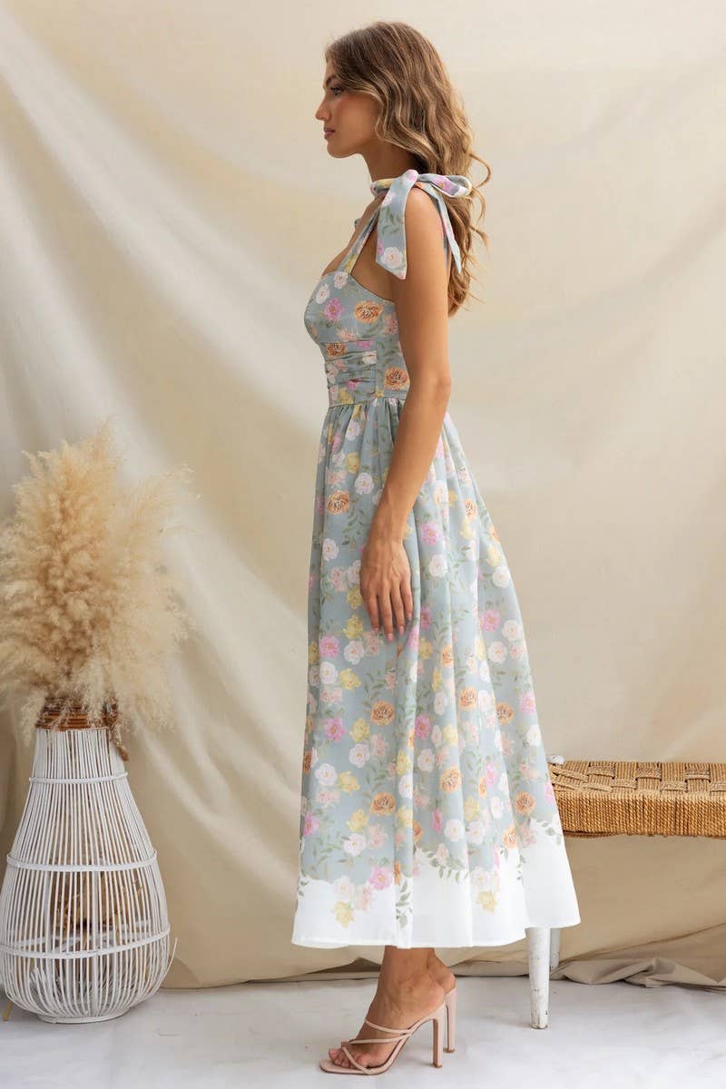 CWDHL0939_NEW SUMMER FRENCH FLORAL SLIM SUSPENDER DRESS