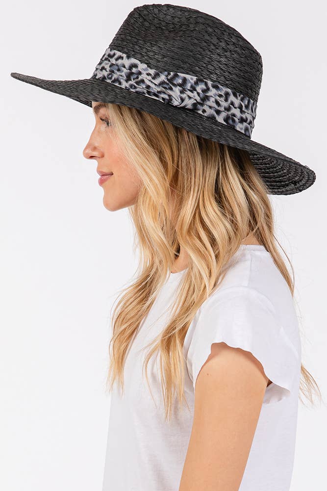 Leopard Trim Band Summer Straw Sun Hat