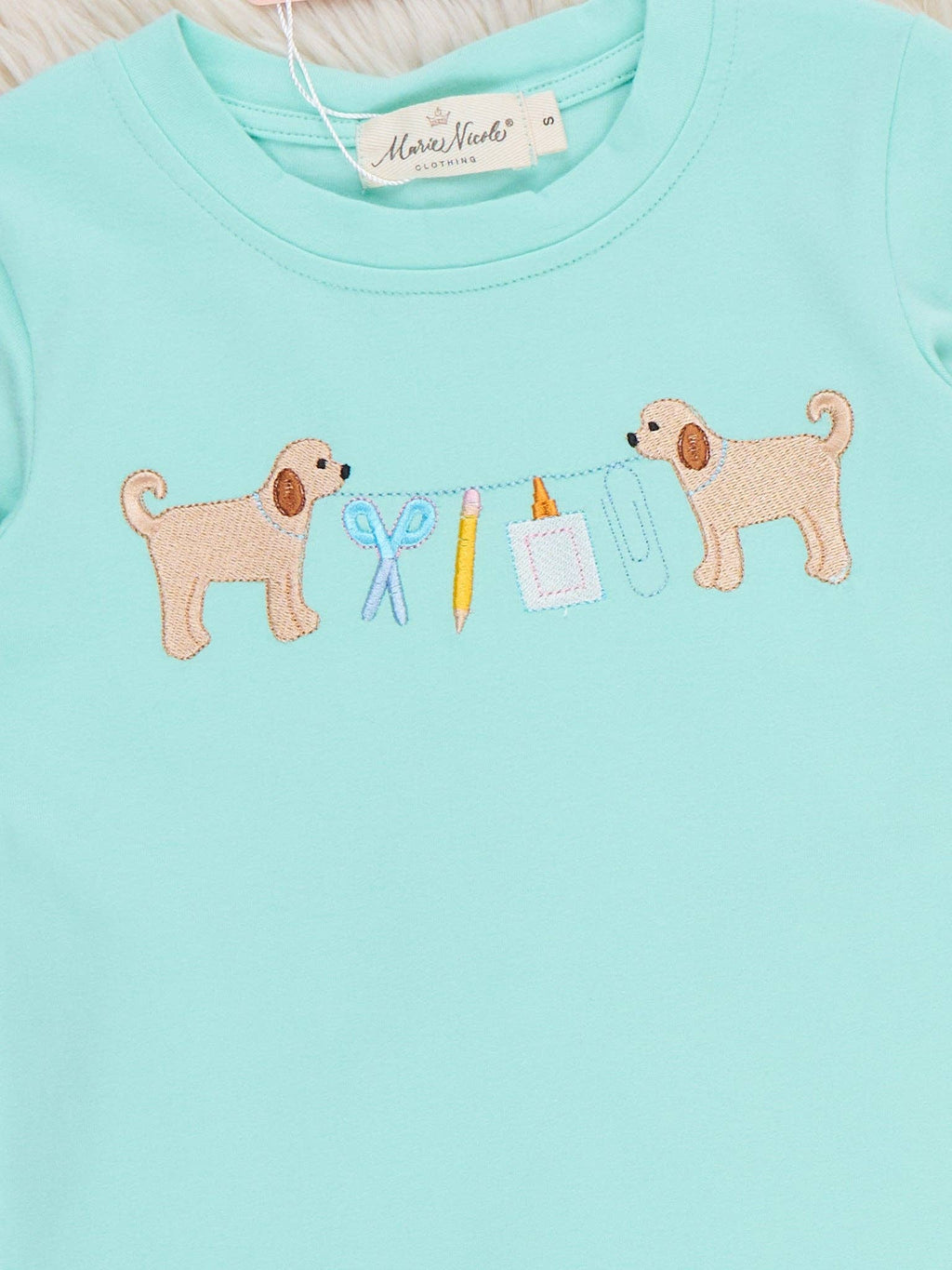 Adorable Dogs & School Supplies Embroidered Ruffle Outfit