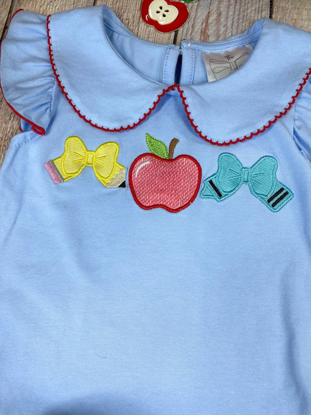 Apple Bow Collar Top & Plaid Ruffle Shorts Set | Girls School Outfit
