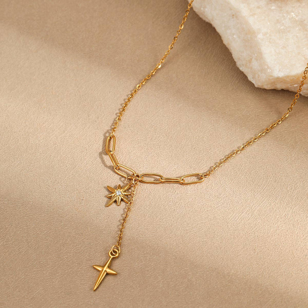 18K Gold Plated Waterproof Stainless Steel Chain Necklace - 7917