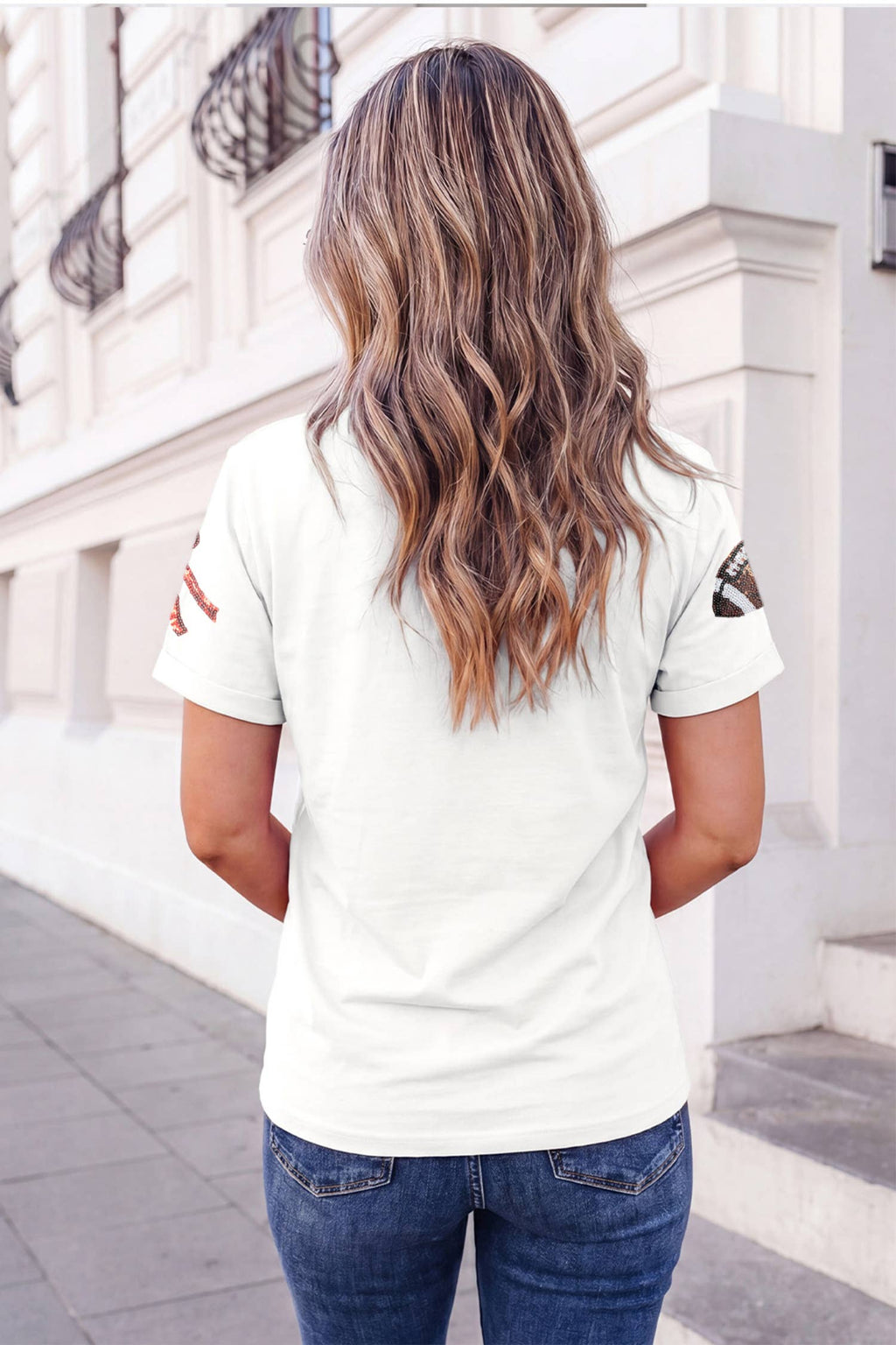 Sequin Rugby Bow Print Round Neck Graphic Shift Tee | S-3XL