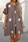 Polka Dot Knot Back Short Puff Sleeve Mini Dress  | S-XL