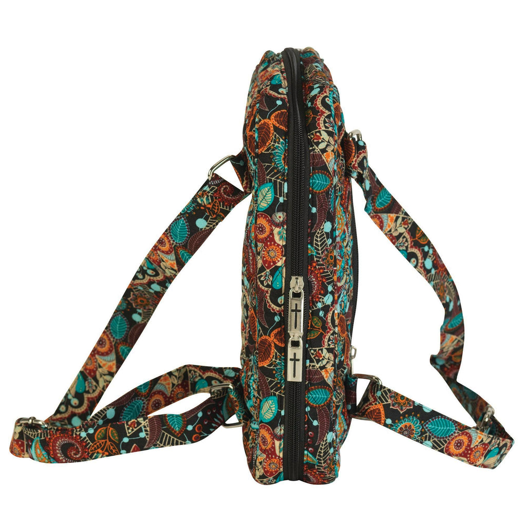 Bible Cover Brown Floral Quilted Large