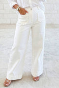Solid Color Scalloped Patch Pocket Shift Jeans