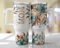 Turquoise/Brown Floral Mom 40oz Tumbler with Handle
