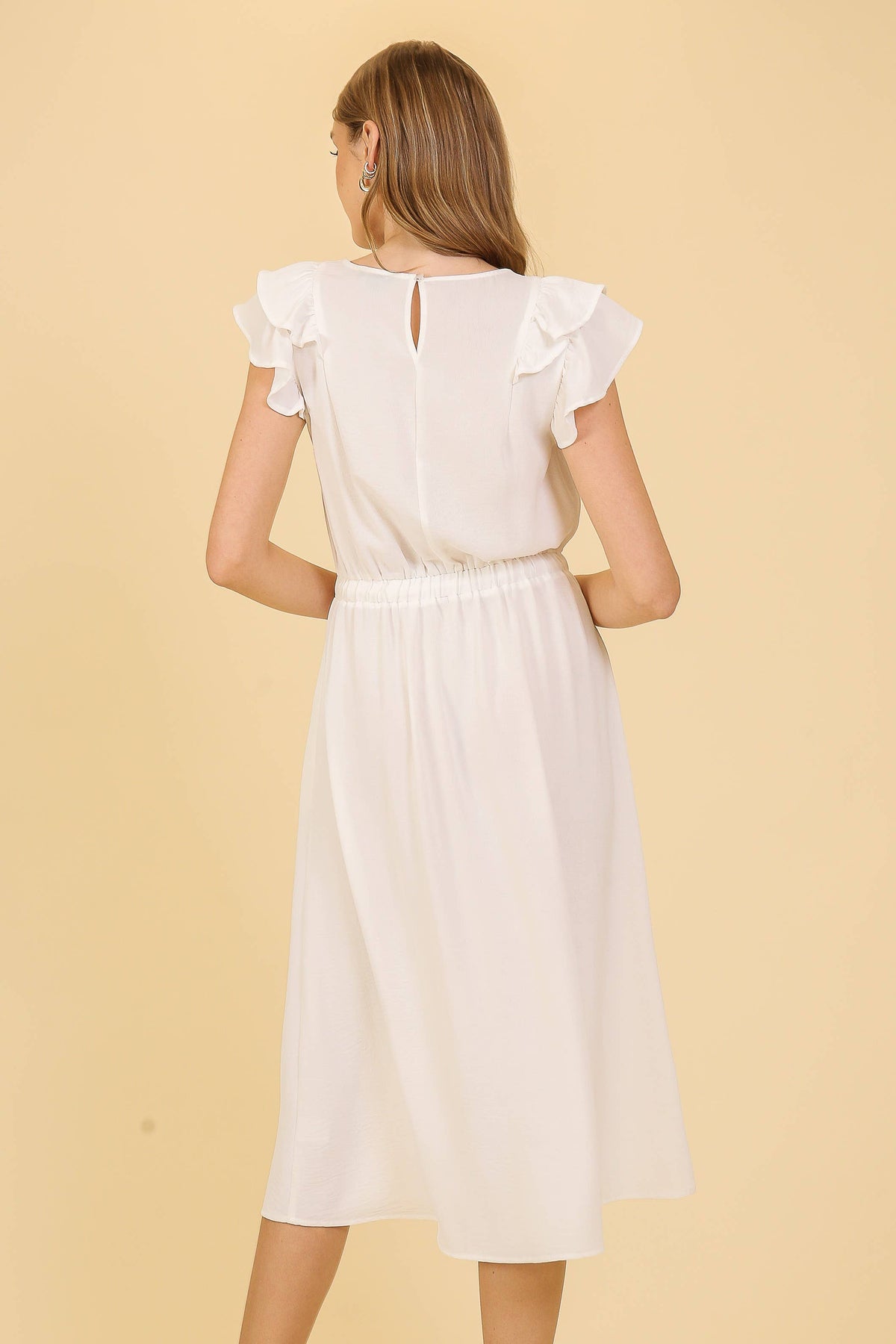 Cap Ruffle Tiered Sleeve Airflow Midi Dress