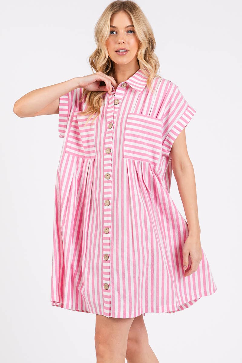 COTTON STRIPED BUTTON DOWN TUNIC DRESS