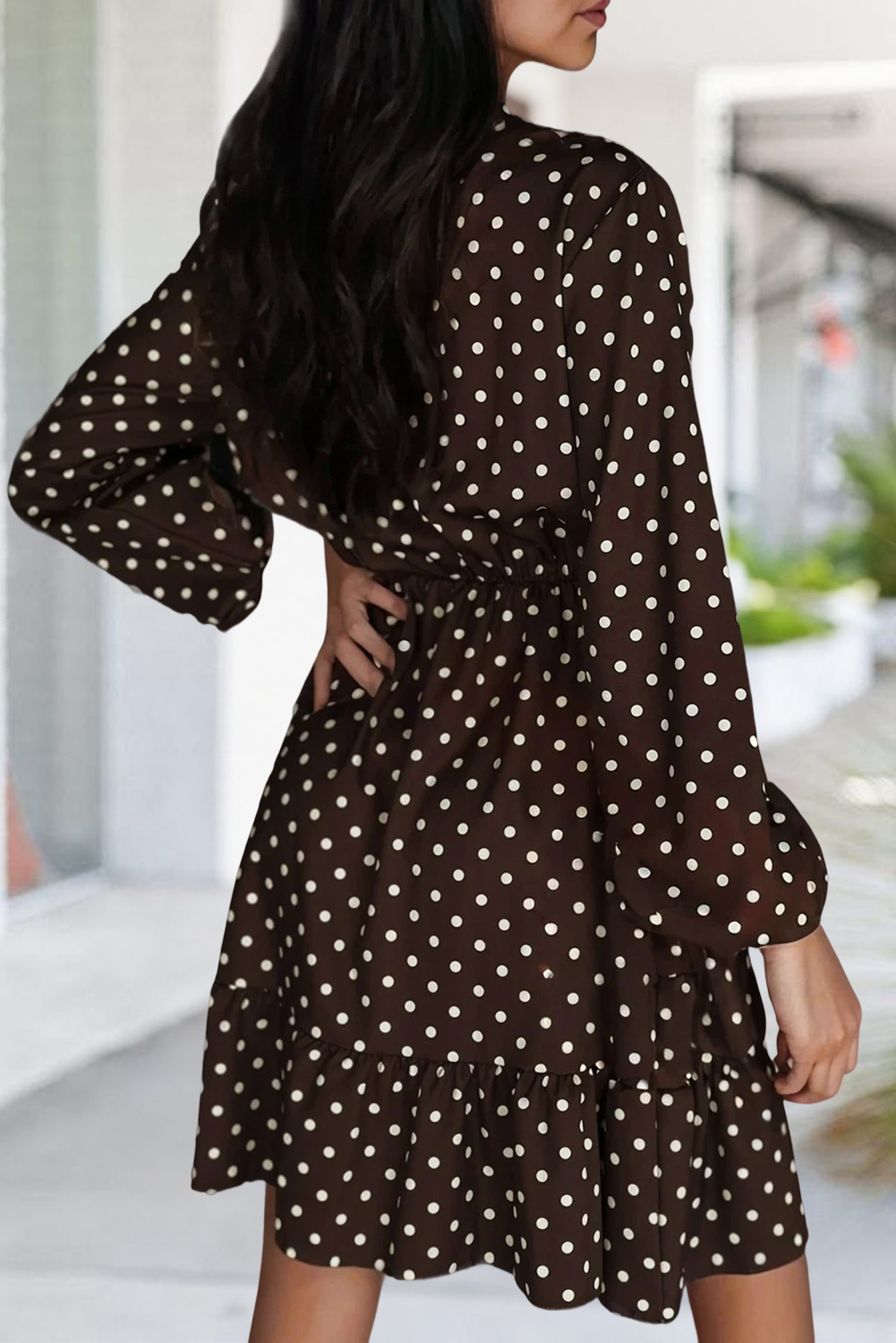 Polka Dot Wrap V Neck Ruffled Mini Dress | S-XL