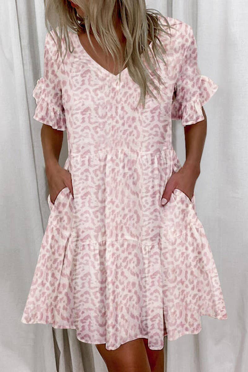 CWDSD8672_FASHION SHORT PRINTED RUFFLE POCKET DRESS