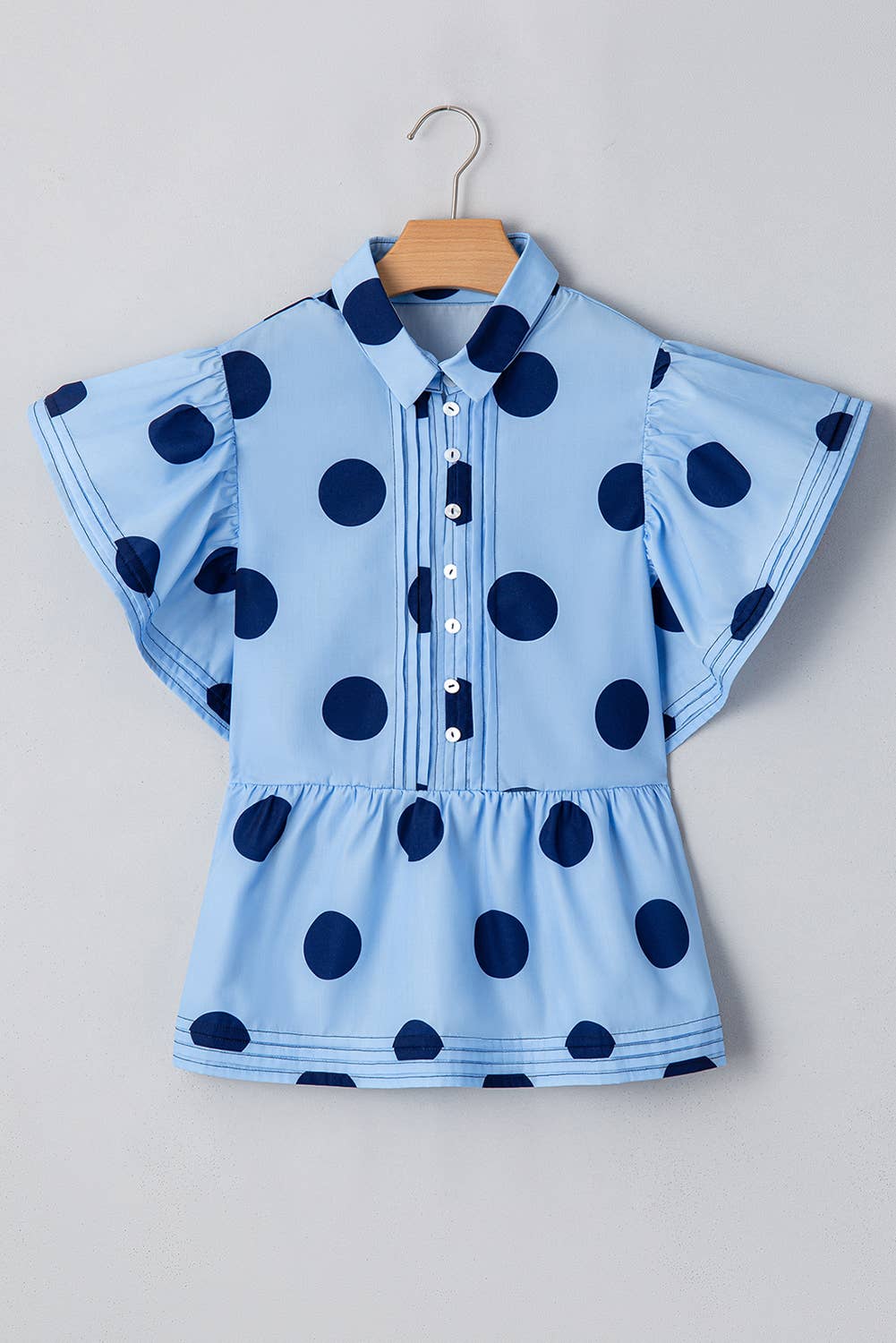 Polka Dot Print Ruffled Buttoned Summer Blouse | S-XL: As shown / Missy / L