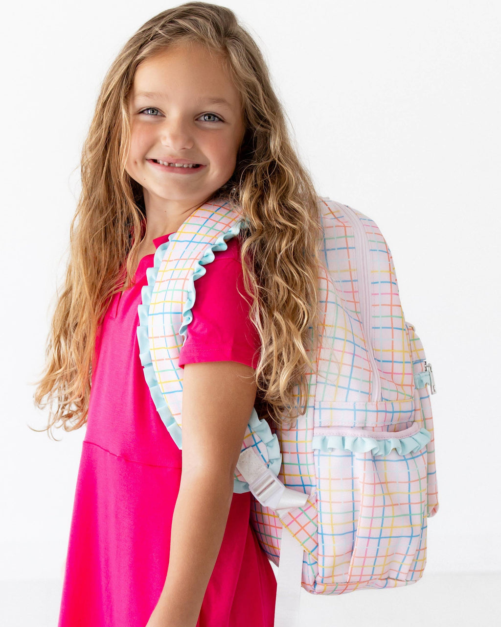 Girls Backpack - Pink Plaid