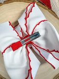 American Flag Embroidered Moonstitch Hair Bow | Clip or Headband