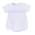 Essentials Solid Smocked Bubble - White Blue