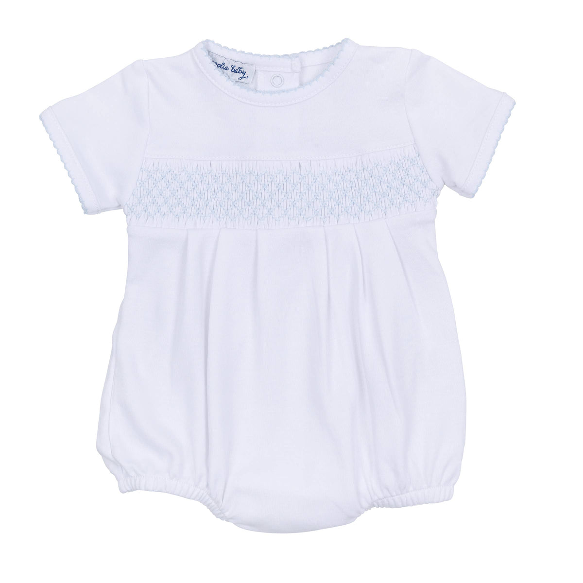 Essentials Solid Smocked Bubble - White Blue