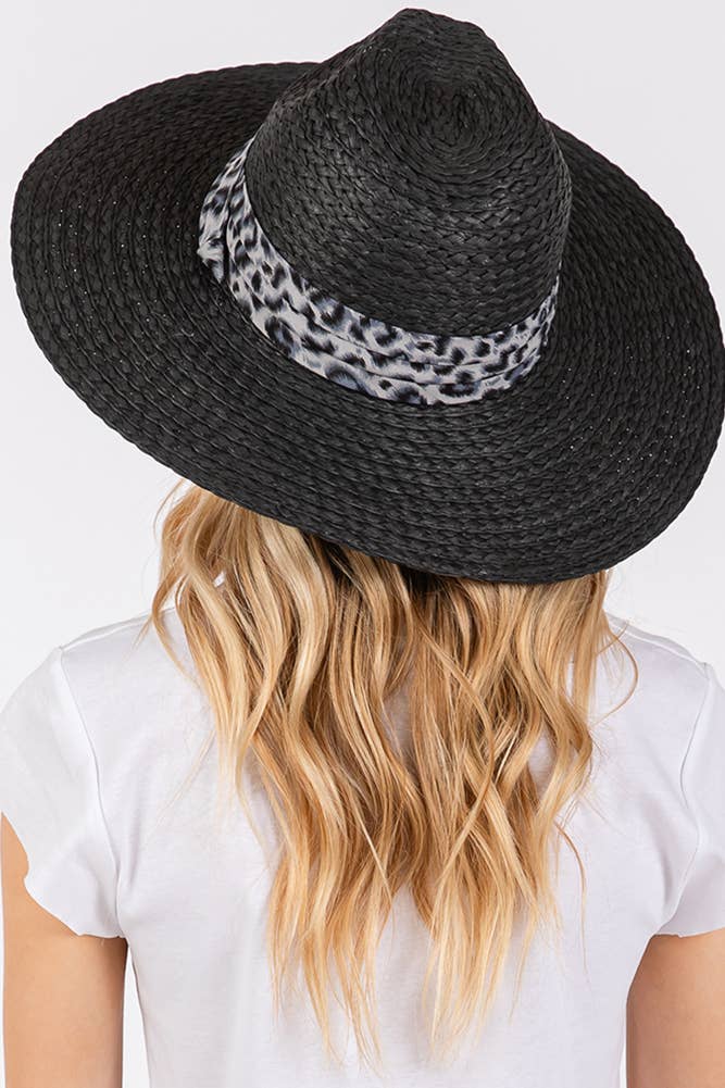 Leopard Trim Band Summer Straw Sun Hat