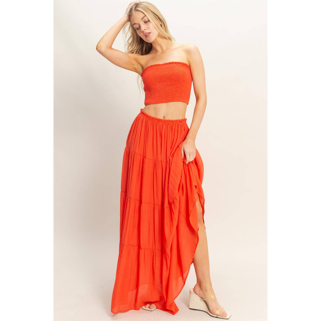 Tiered Skirt: ORANGE RED / S-M-L(2-2-2)